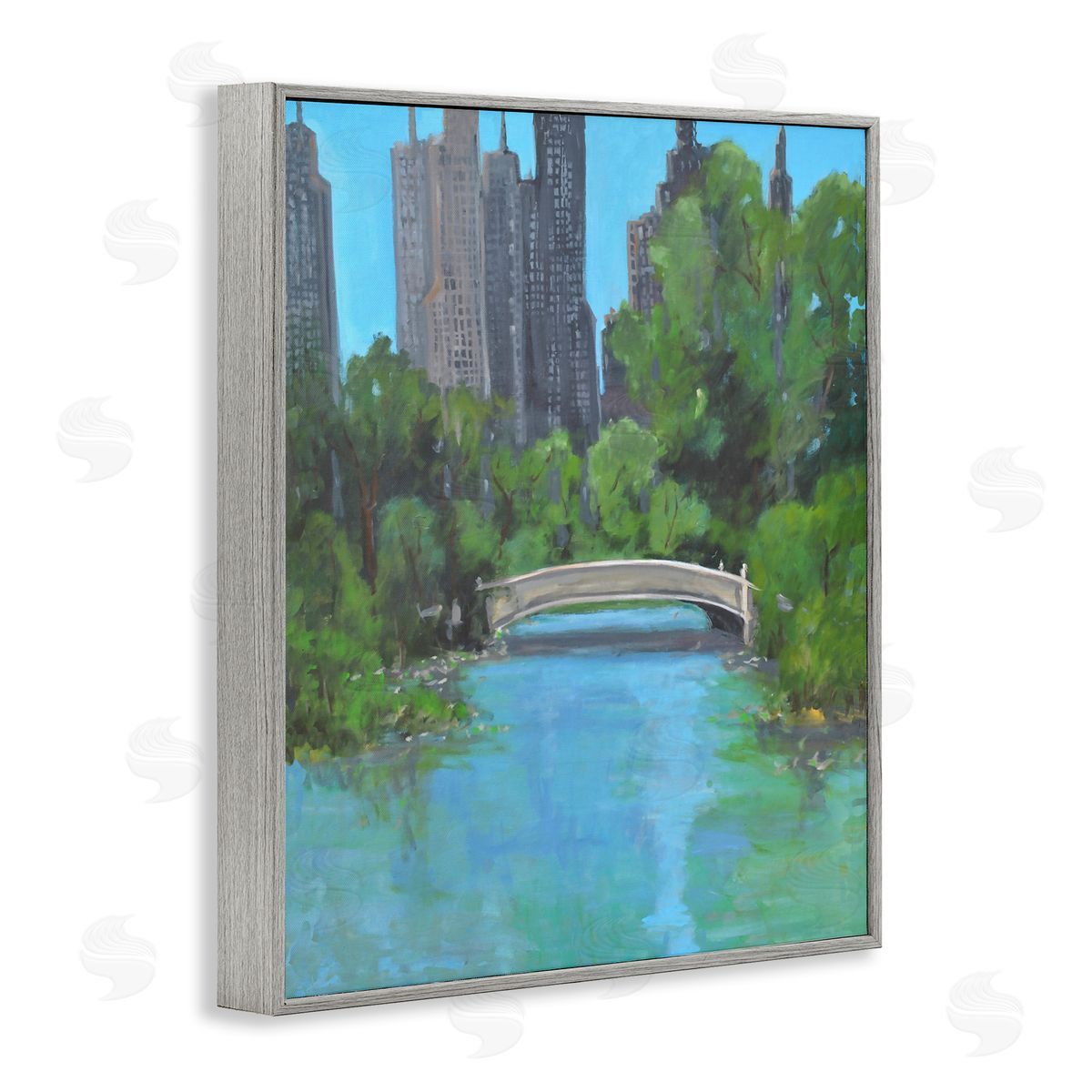 Allayn Stevens Urban City Park Town Bridge Over Lake Gray Framed Giclee Wall Art Print