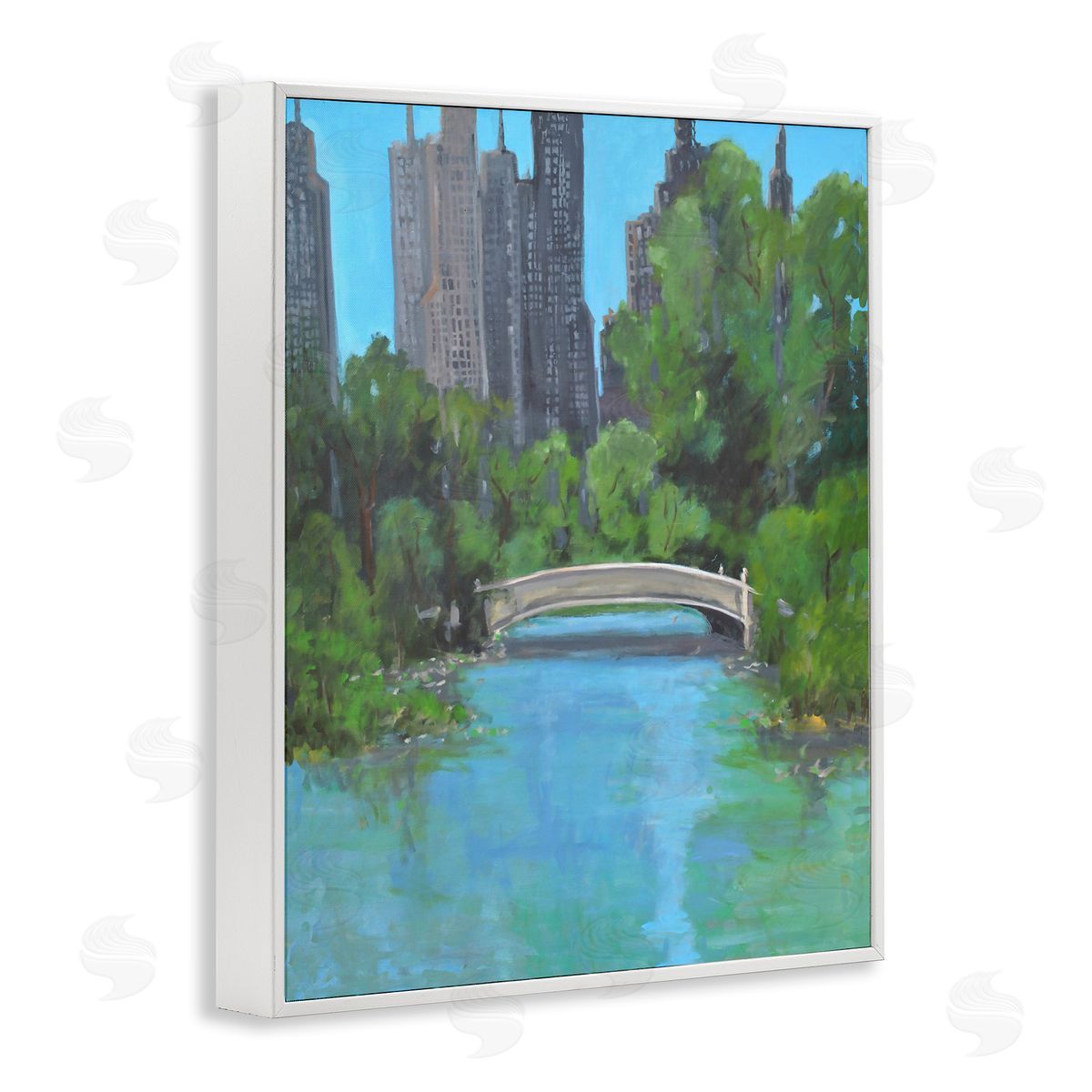 Allayn Stevens Urban City Park Town Bridge Over Lake White Framed Giclee Wall Art Print