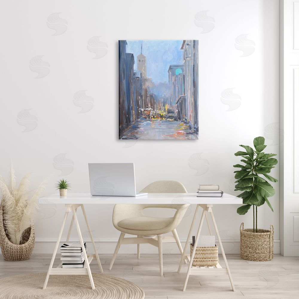 Allayn Stevens Abstract Rainy City Reflections Tall Urban Buildings Canvas Wall Art Print in Room