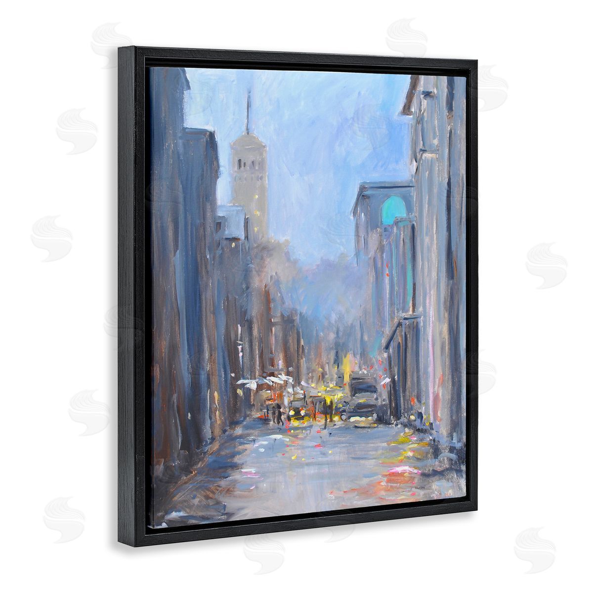 Allayn Stevens Abstract Rainy City Reflections Tall Urban Buildings Black Floating Frame Canvas Wall Art Print