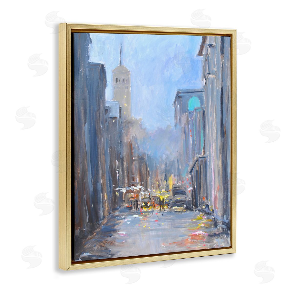 Allayn Stevens Abstract Rainy City Reflections Tall Urban Buildings Gold Floating Frame Canvas Wall Art Print