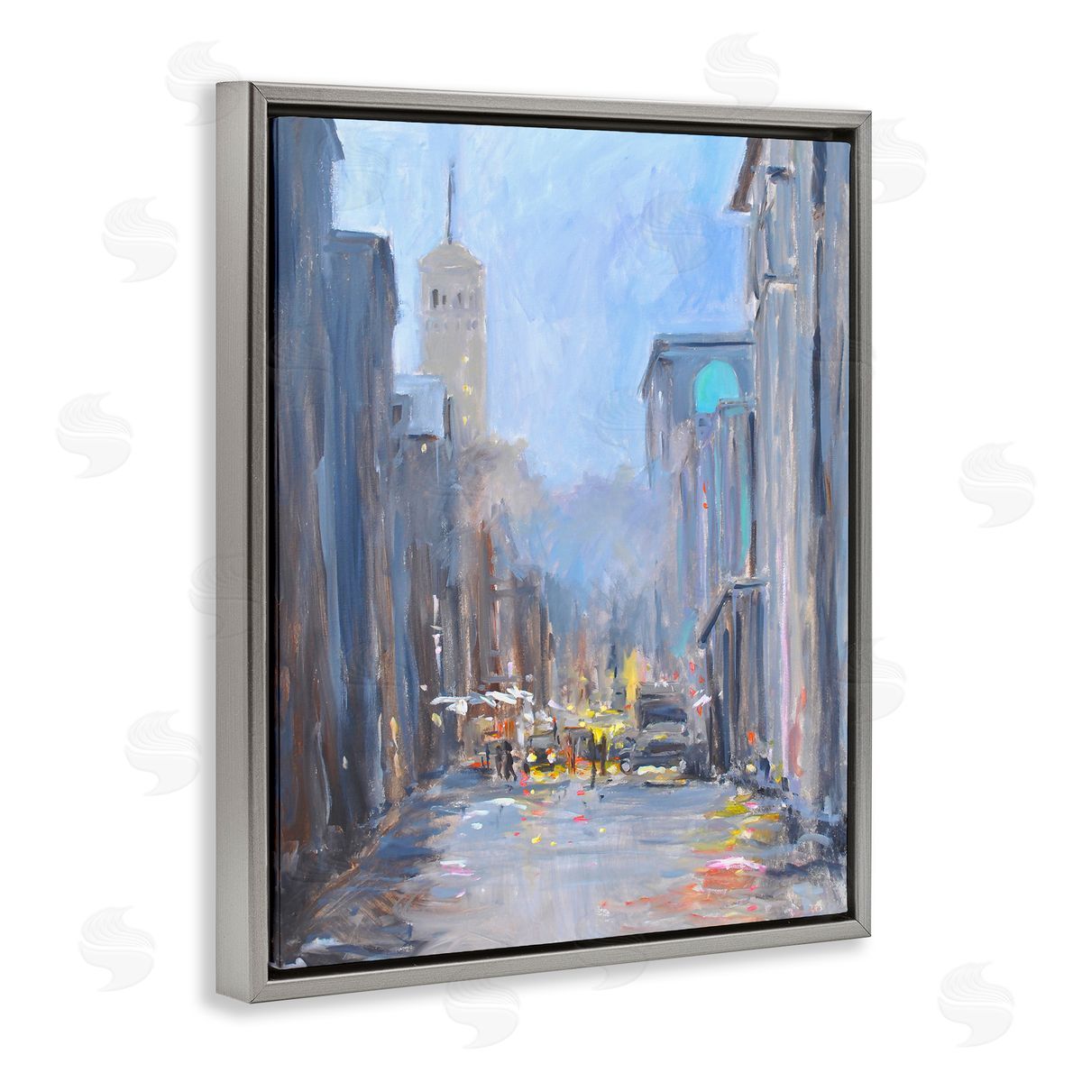 Allayn Stevens Abstract Rainy City Reflections Tall Urban Buildings Gray Floating Frame Canvas Wall Art Print