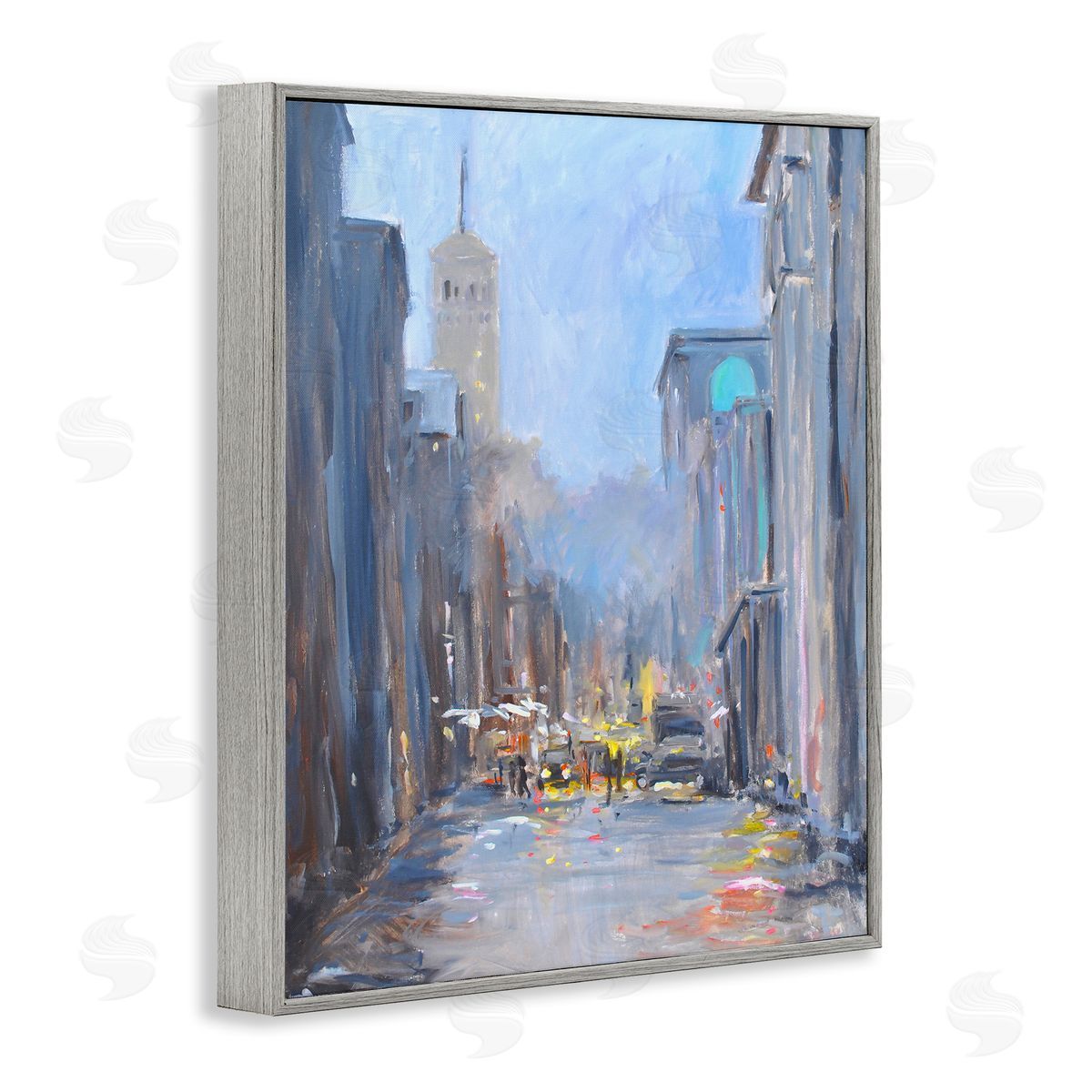 Allayn Stevens Abstract Rainy City Reflections Tall Urban Buildings Gray Framed Giclee Wall Art Print
