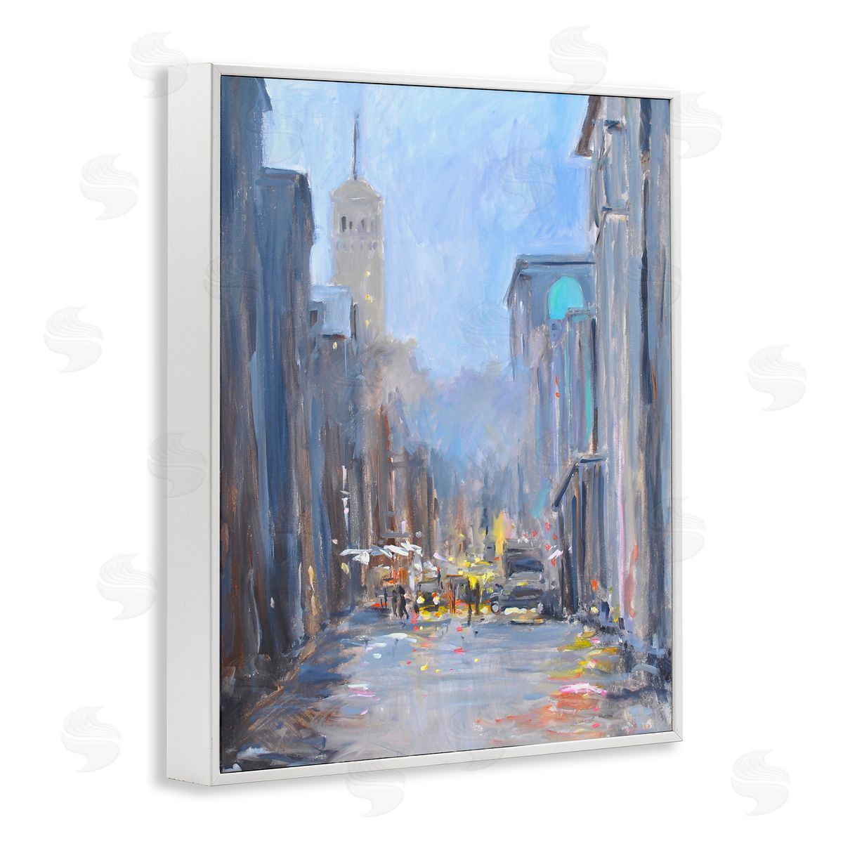 Allayn Stevens Abstract Rainy City Reflections Tall Urban Buildings White Framed Giclee Wall Art Print