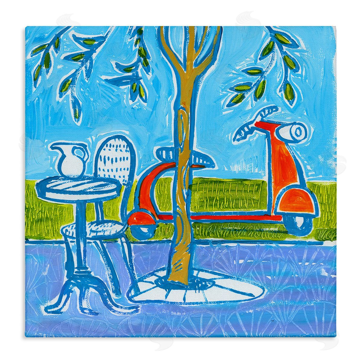 Ben Mann Contemporary Garden Scene Parked Scooter Abstract Nature Stretched Canvas Wall Art Print