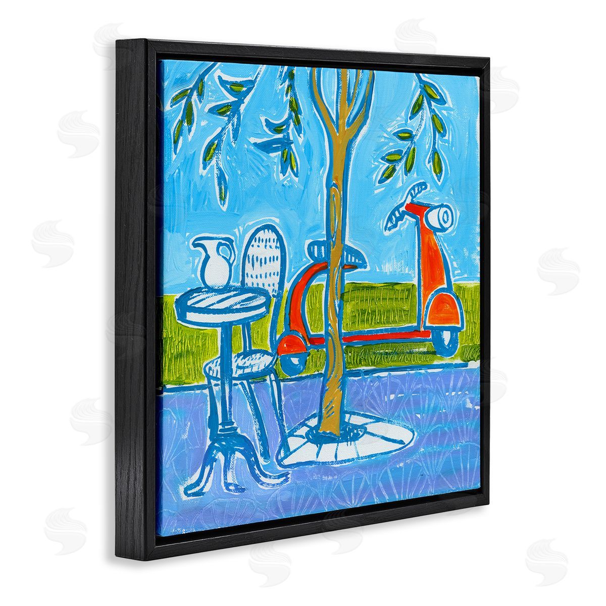 Ben Mann Contemporary Garden Scene Parked Scooter Abstract Nature Black Floating Frame Canvas Wall Art Print