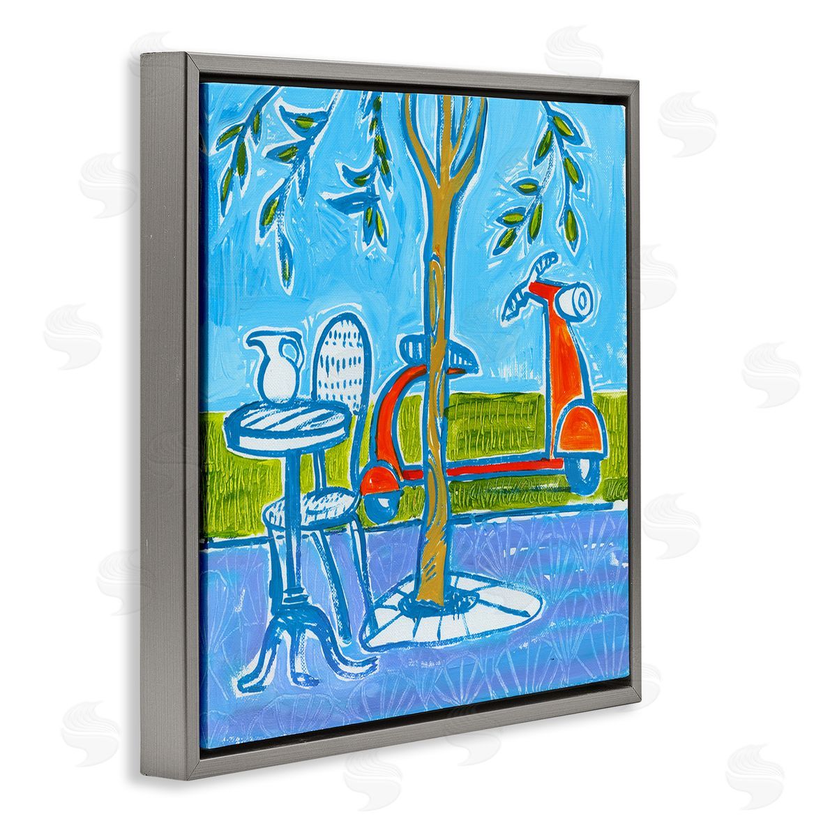 Ben Mann Contemporary Garden Scene Parked Scooter Abstract Nature Gray Floating Frame Canvas Wall Art Print