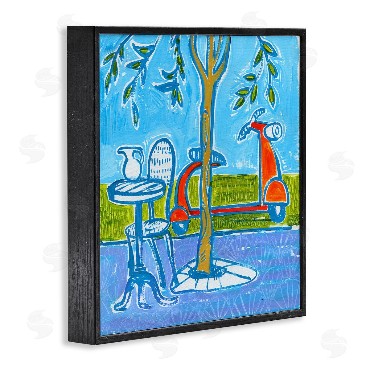 Ben Mann Contemporary Garden Scene Parked Scooter Abstract Nature Black Framed Glicee Wall Art Print