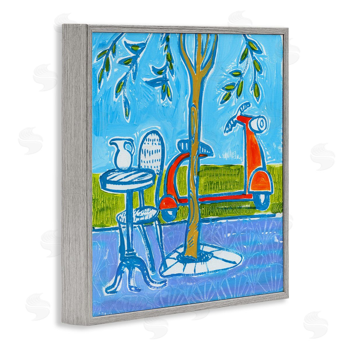 Ben Mann Contemporary Garden Scene Parked Scooter Abstract Nature Gray Framed Glicee Wall Art Print