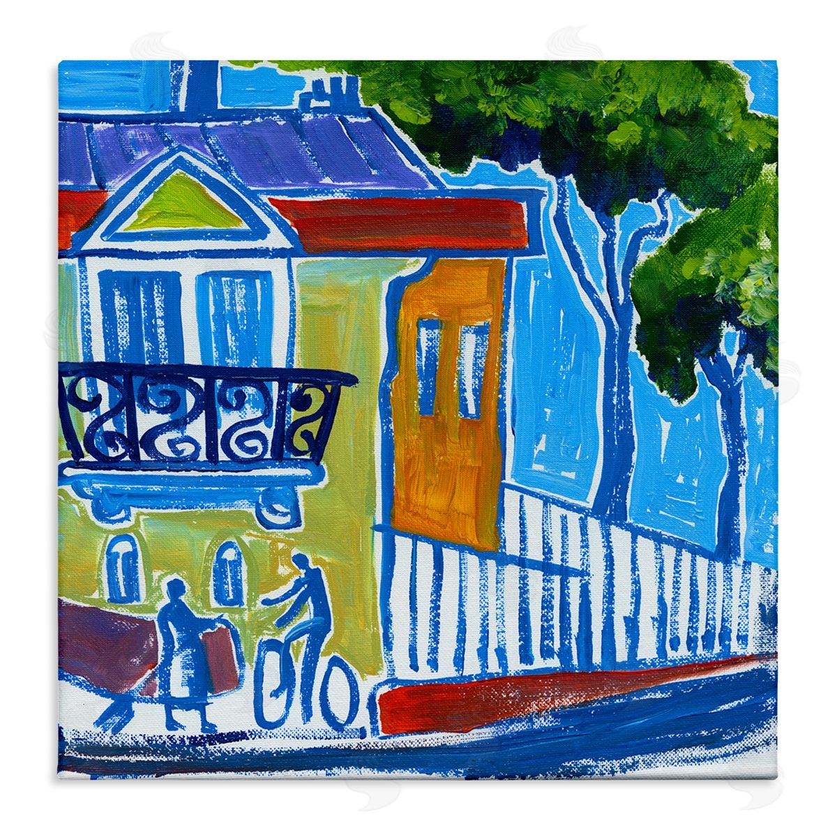 Ben Mann Abstract City Corner Modern Style Town Buildings Stretched Canvas Wall Art Print