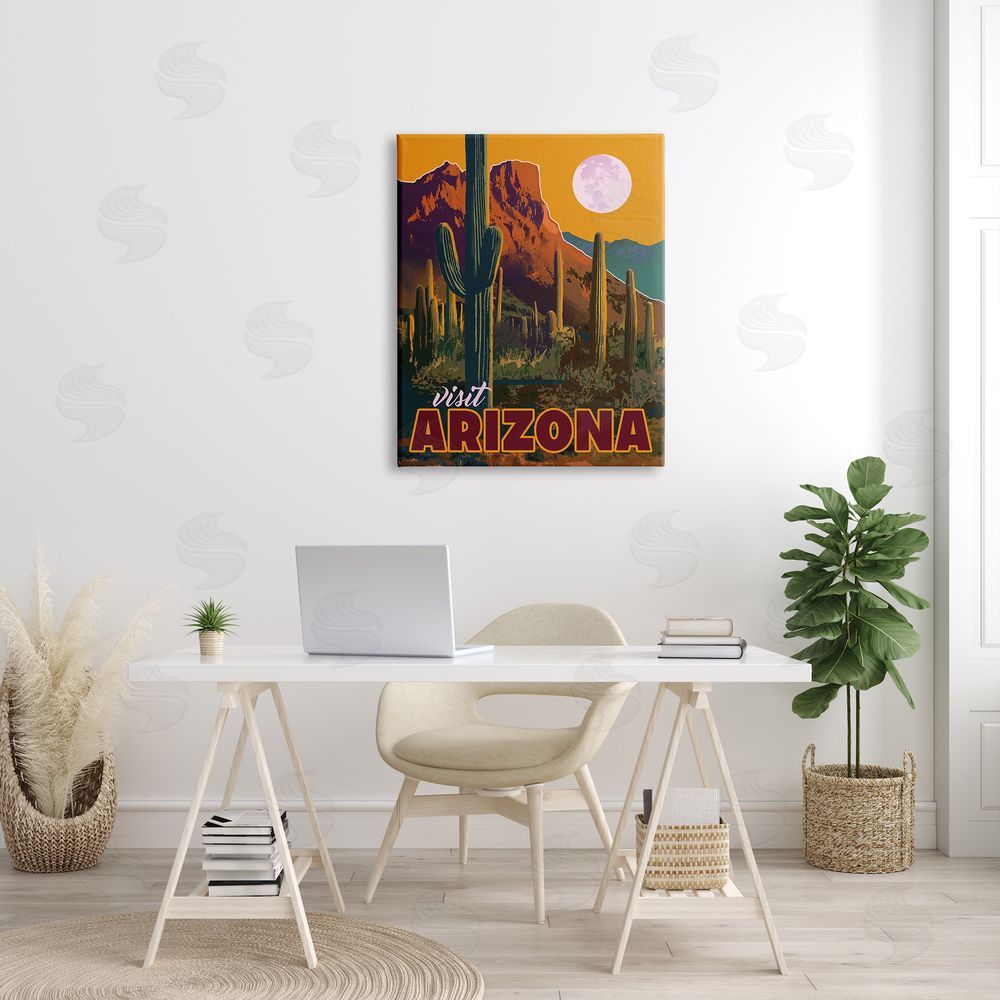 David Owens Illustration Visit Arizona Brilliant Desert Sky Arid Vegetation  Canvas Wall Art Print in Room