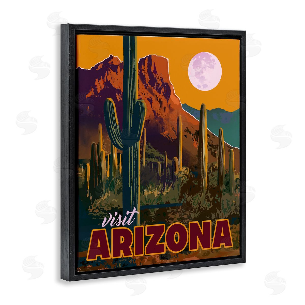 David Owens Illustration Visit Arizona Brilliant Desert Sky Arid Vegetation  Black Floating Frame Canvas Wall Art Print
