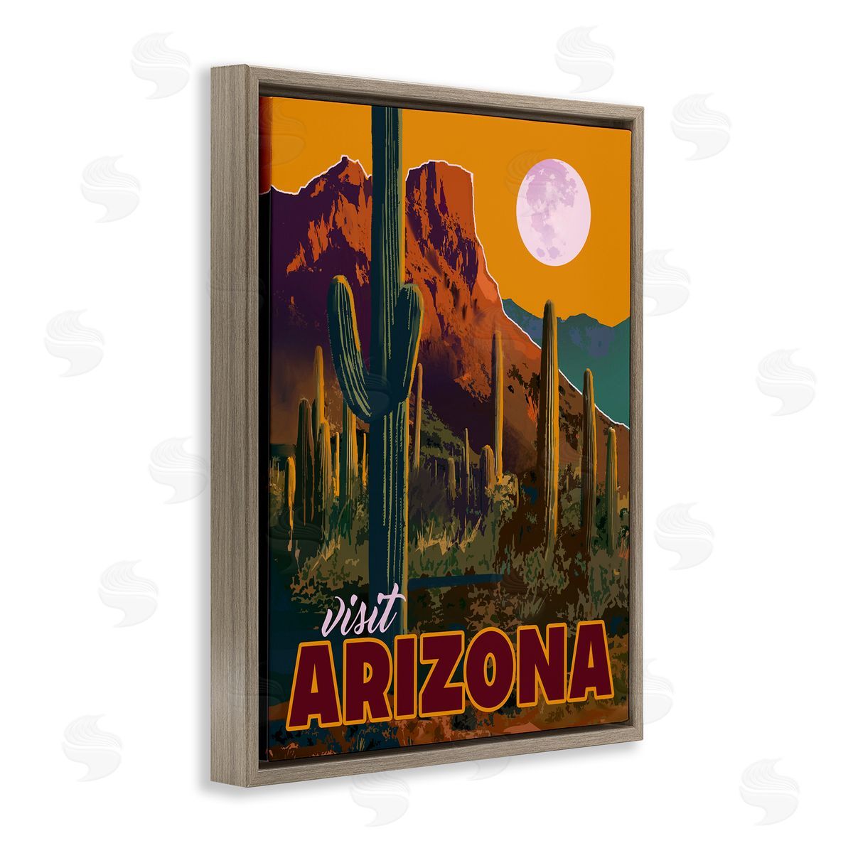 David Owens Illustration Visit Arizona Brilliant Desert Sky Arid Vegetation  Brown Floating Frame Canvas Wall Art Print