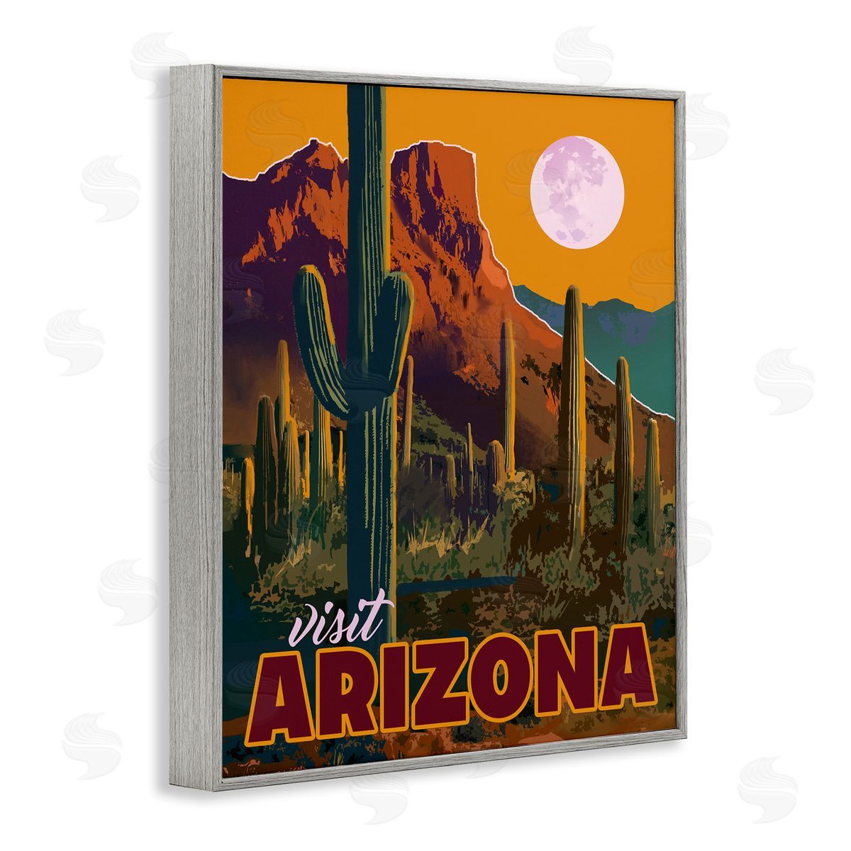 David Owens Illustration Visit Arizona Brilliant Desert Sky Arid Vegetation  Gray Framed Giclee Wall Art Print