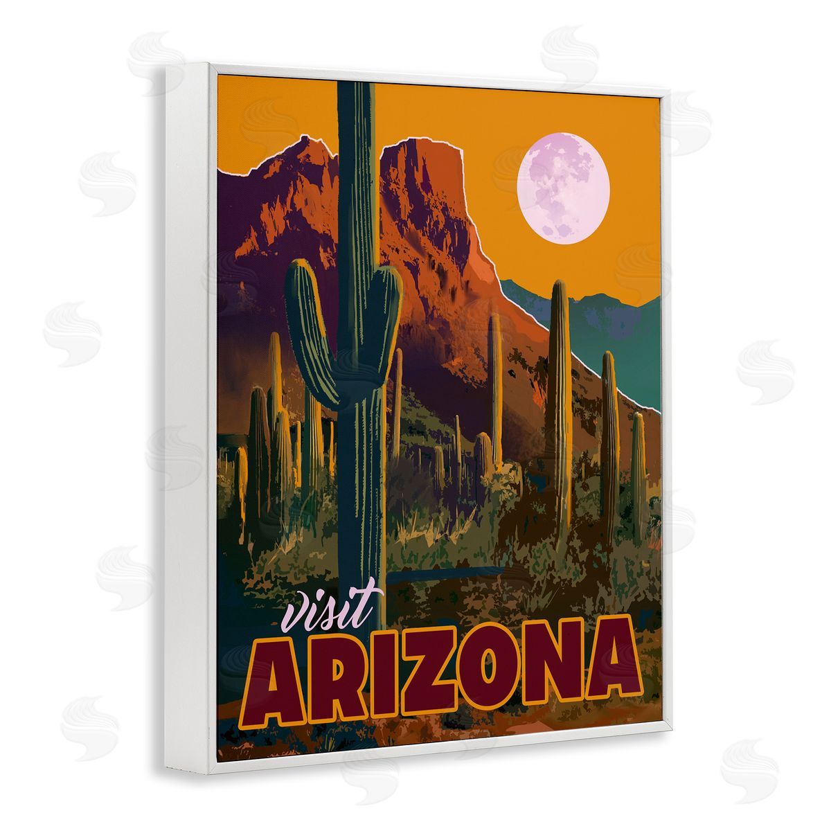 David Owens Illustration Visit Arizona Brilliant Desert Sky Arid Vegetation  White Framed Giclee Wall Art Print