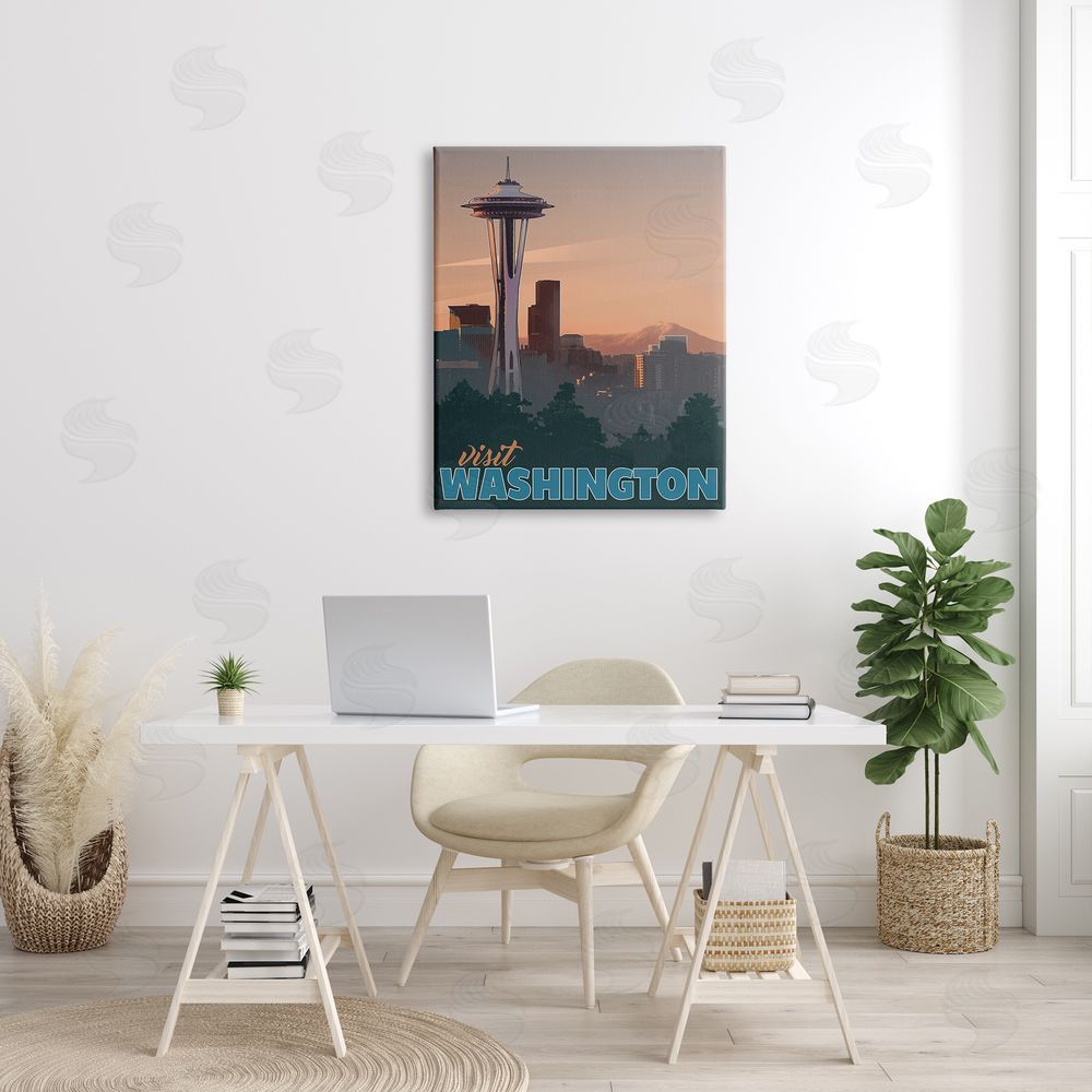 David Owens Illustration Visit Washington Urban Metropolis Space Needle Landmark Canvas Wall Art Print in Room