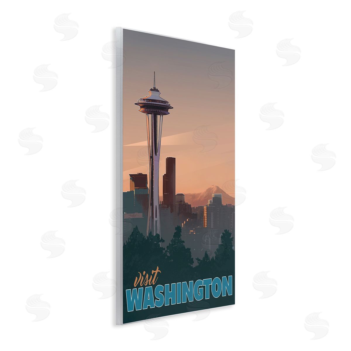 David Owens Illustration Visit Washington Urban Metropolis Space Needle Landmark Wall Plaque Art Print