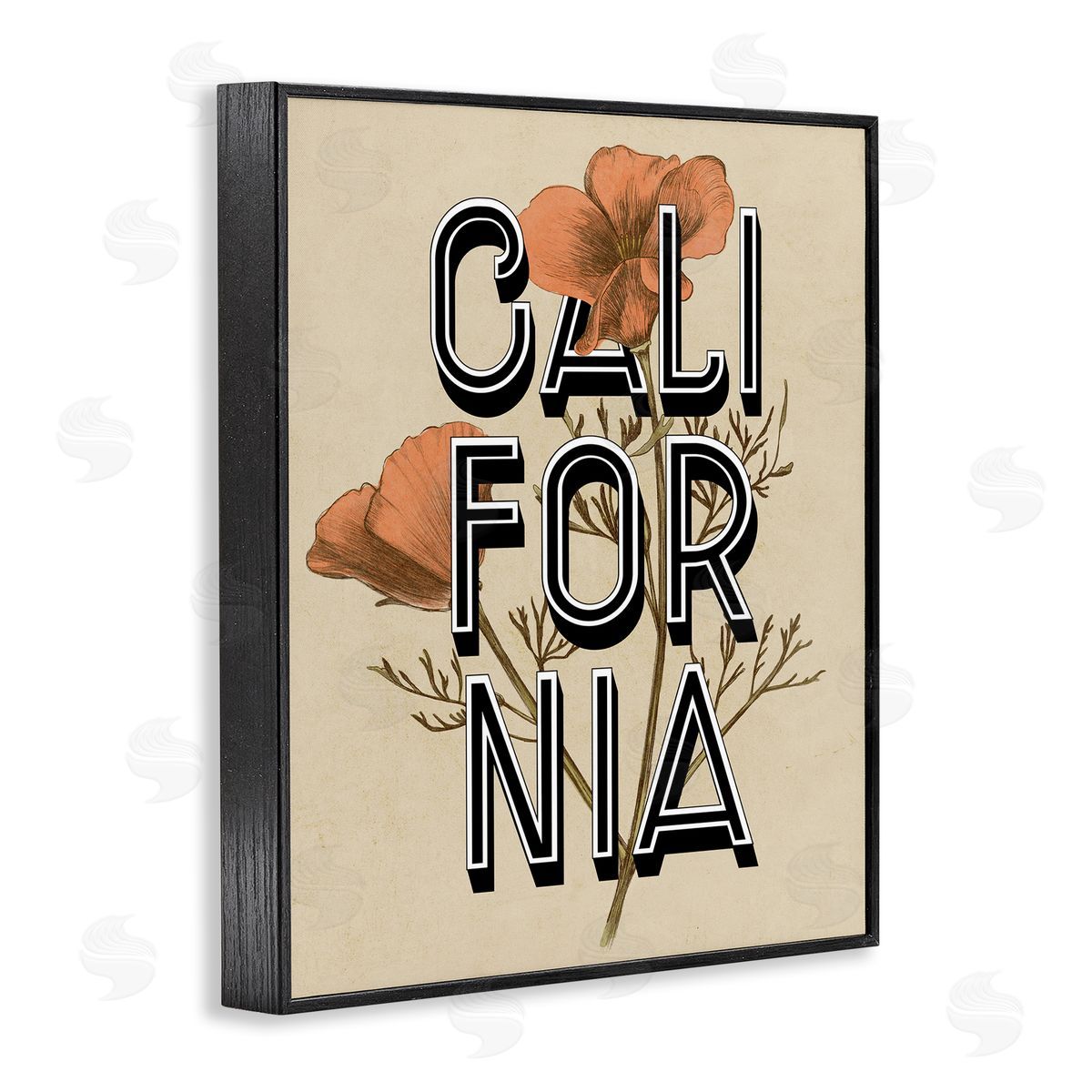 Stupell Studio California State Floral Typography Poppy Sprig Blossom Black Framed Giclee Wall Art Print