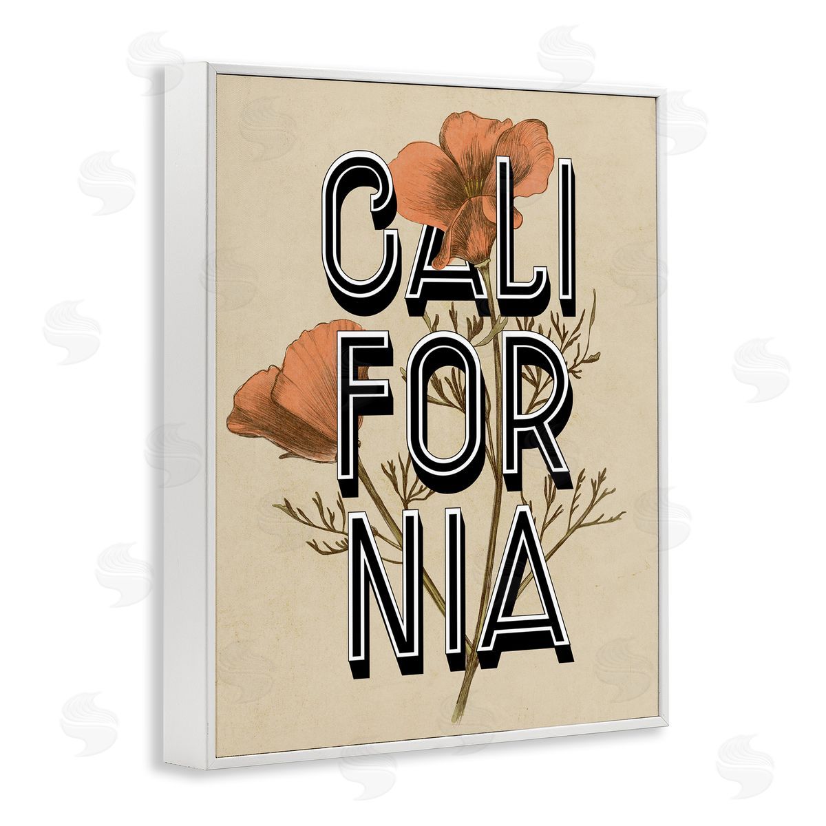 Stupell Studio California State Floral Typography Poppy Sprig Blossom White Framed Giclee Wall Art Print