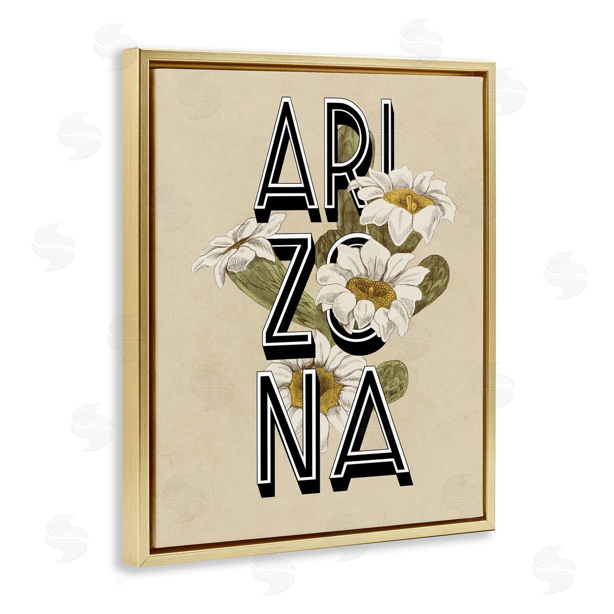 Stupell Studio Arizona State Flower Saguaro Blossom Typography Gold Floating Frame Canvas Wall Art Print