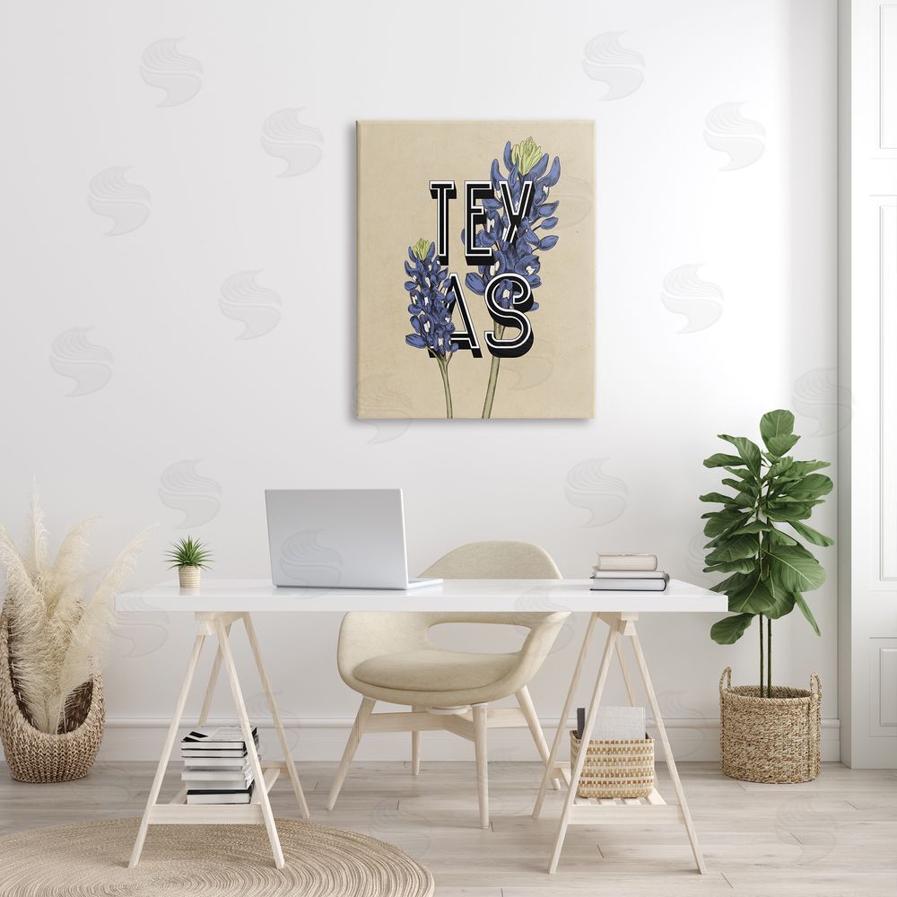 Stupell Studio Texas State Flower Bluebonnet Plant Sprigs Typography  Canvas Wall Art Print in Room