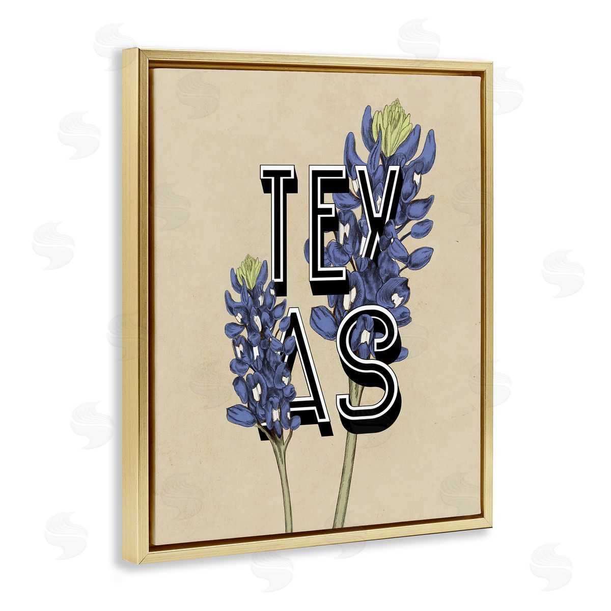 Stupell Studio Texas State Flower Bluebonnet Plant Sprigs Typography  Gold Floating Frame Canvas Wall Art Print