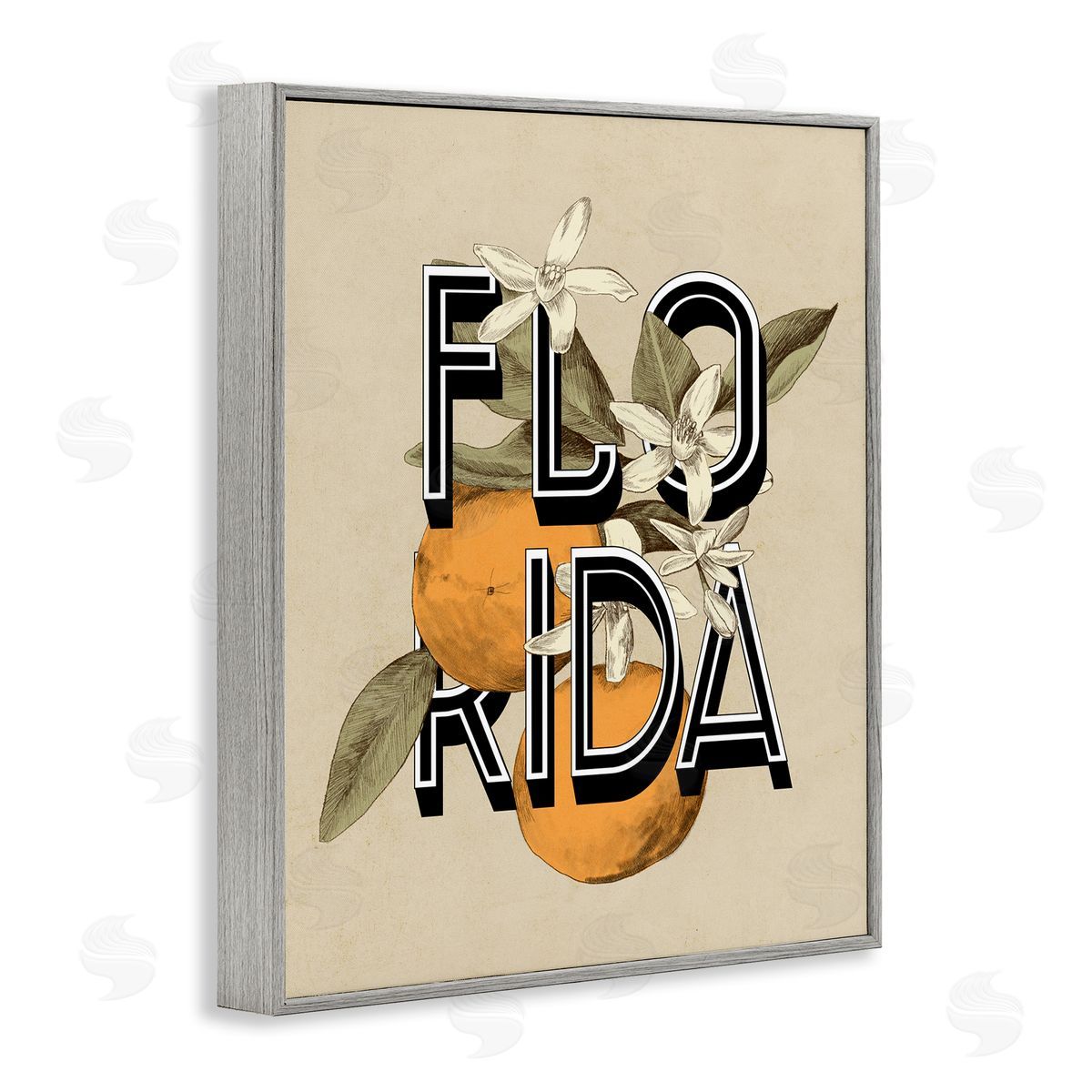 Stupell Studio Florida Orange Blossoms State Flower Typography  Gray Framed Giclee Wall Art Print
