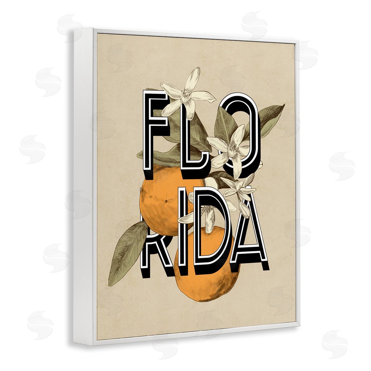 Stupell Studio Florida Orange Blossoms State Flower Typography  White Framed Giclee Wall Art Print