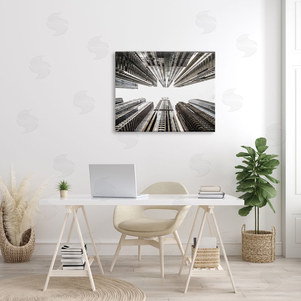 Kim Allen Looming City Buildings Looking Up Urban Architecture Canvas Wall Art Print in Room