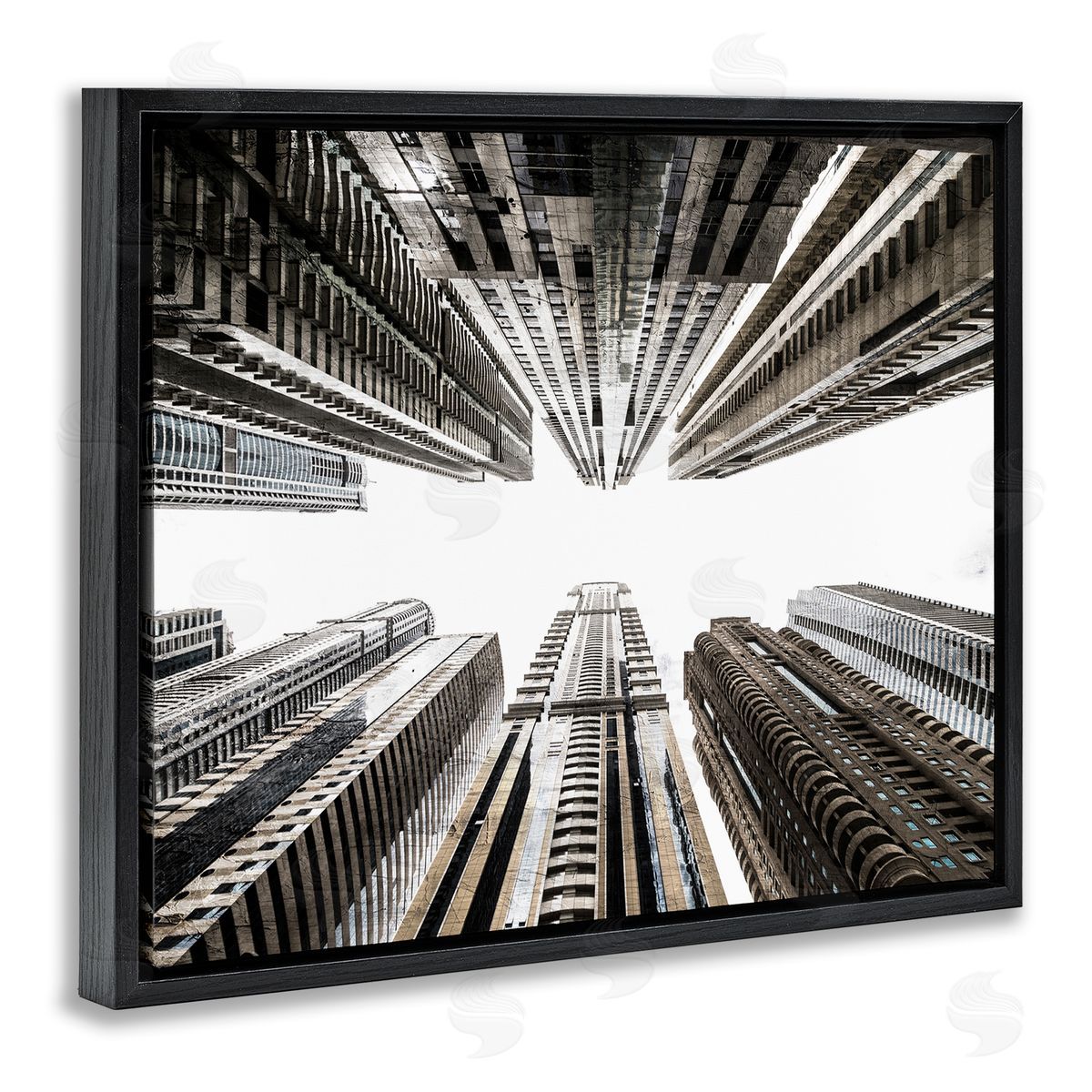 Kim Allen Looming City Buildings Looking Up Urban Architecture Black Floating Frame Canvas Wall Art Print