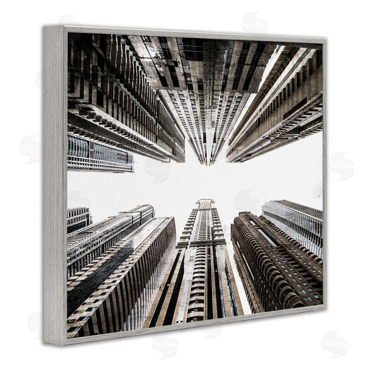 Kim Allen Looming City Buildings Looking Up Urban Architecture Gray Framed Giclee Wall Art Print