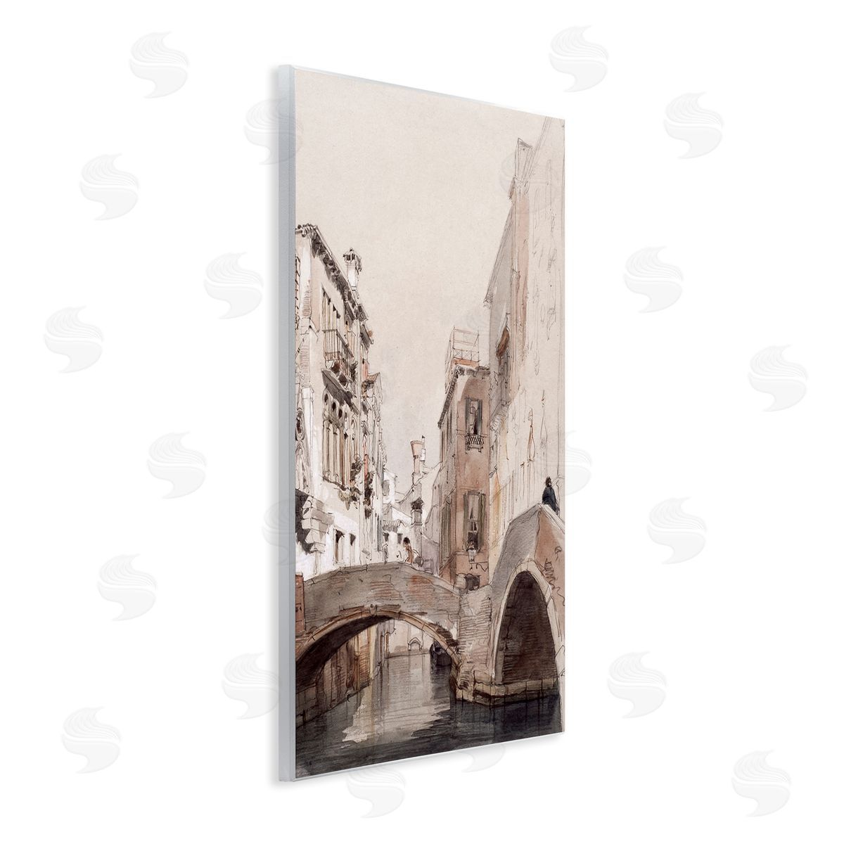 Lettered and Lined Arched Bridge Over Canal Quaint Town Buildings  Wall Plaque Art Print