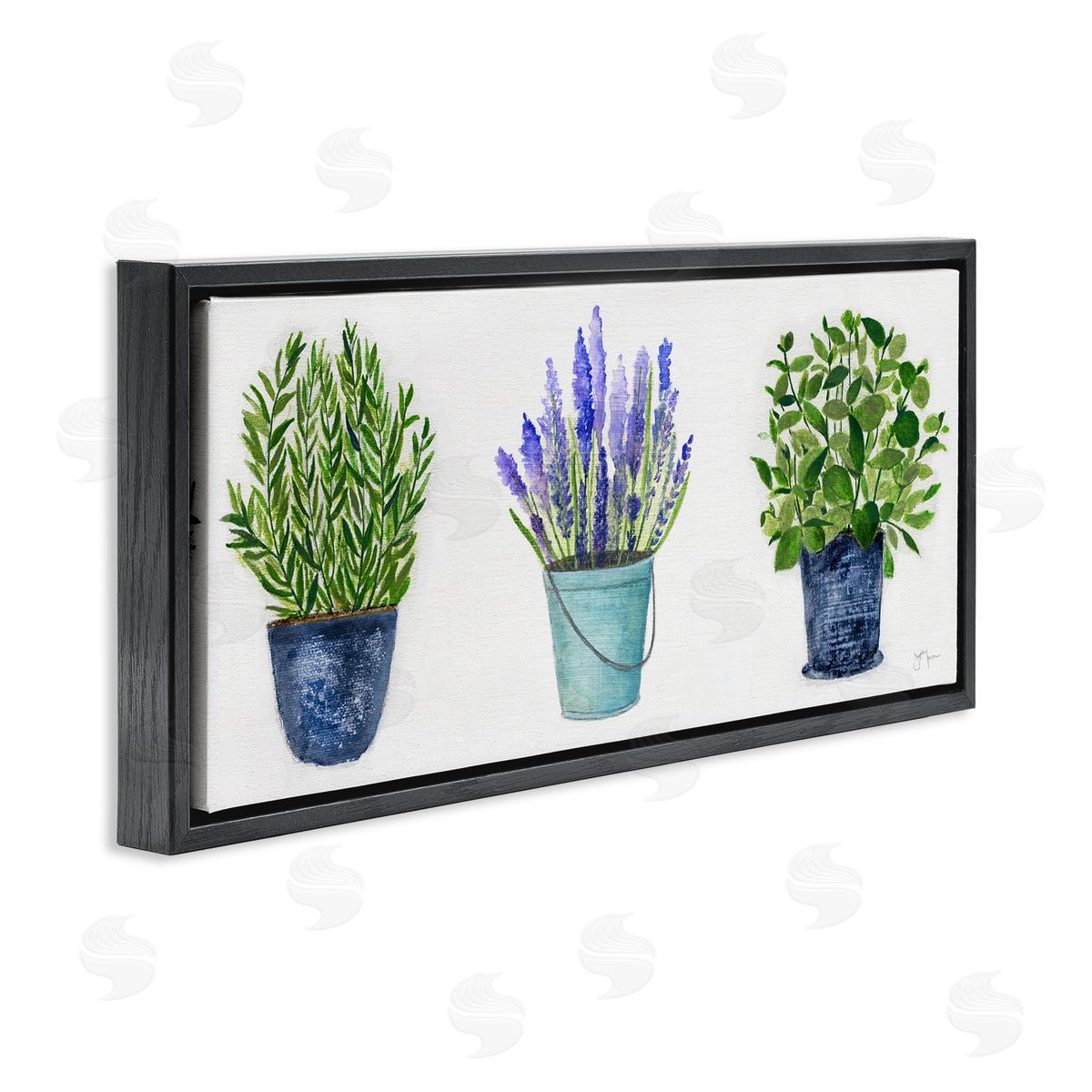 Varied Potted Plants & Herbs Black Floating Frame Canvas Wall Art, Home Decor by Janet Tava