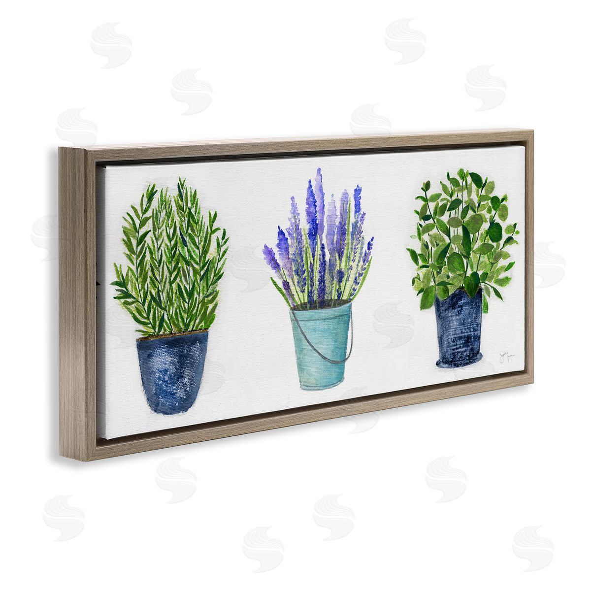 Varied Potted Plants & Herbs Brown Floating Frame Canvas Wall Art, Home Decor by Janet Tava