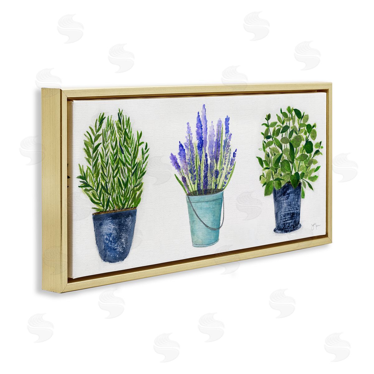 Varied Potted Plants & Herbs Gold Floating Frame Canvas Wall Art, Home Decor by Janet Tava