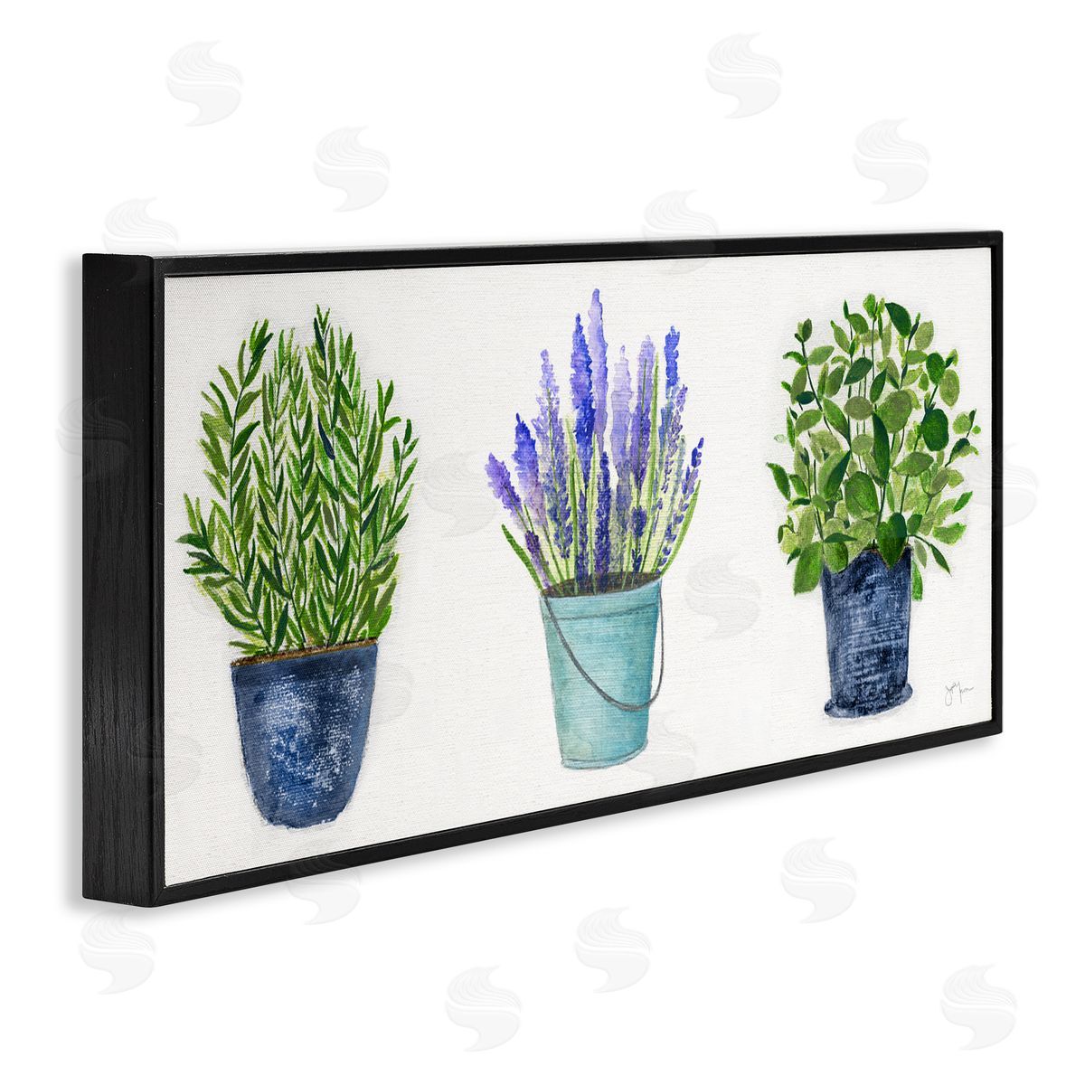 Varied Potted Plants & Herbs Black Frame Print Wall Art, Home Decor by Janet Tava