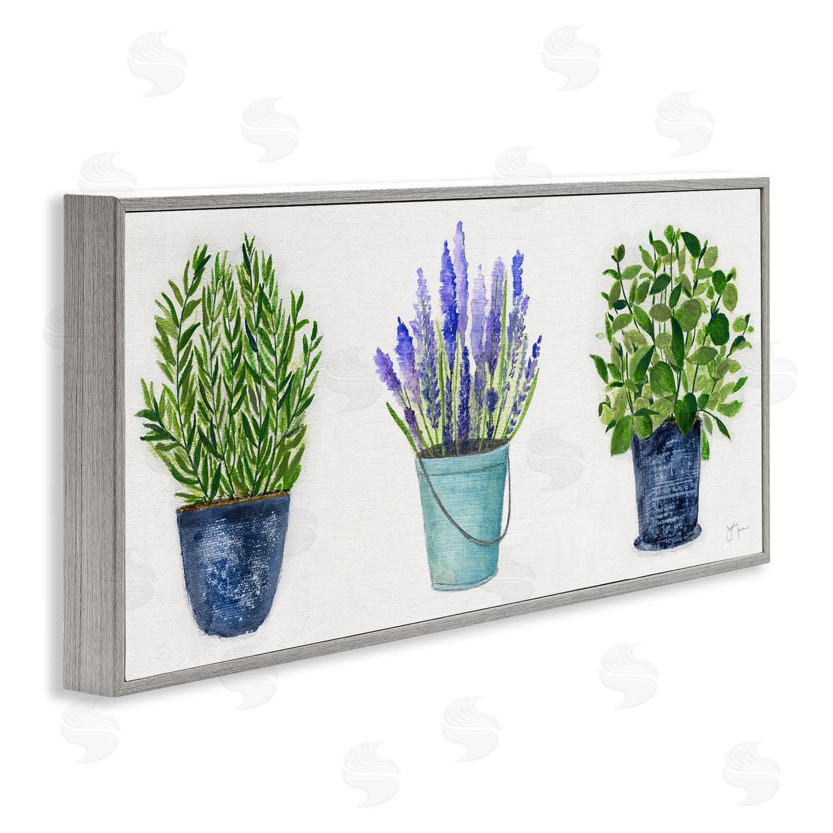 Varied Potted Plants & Herbs Grey Frame Print Wall Art, Home Decor by Janet Tava