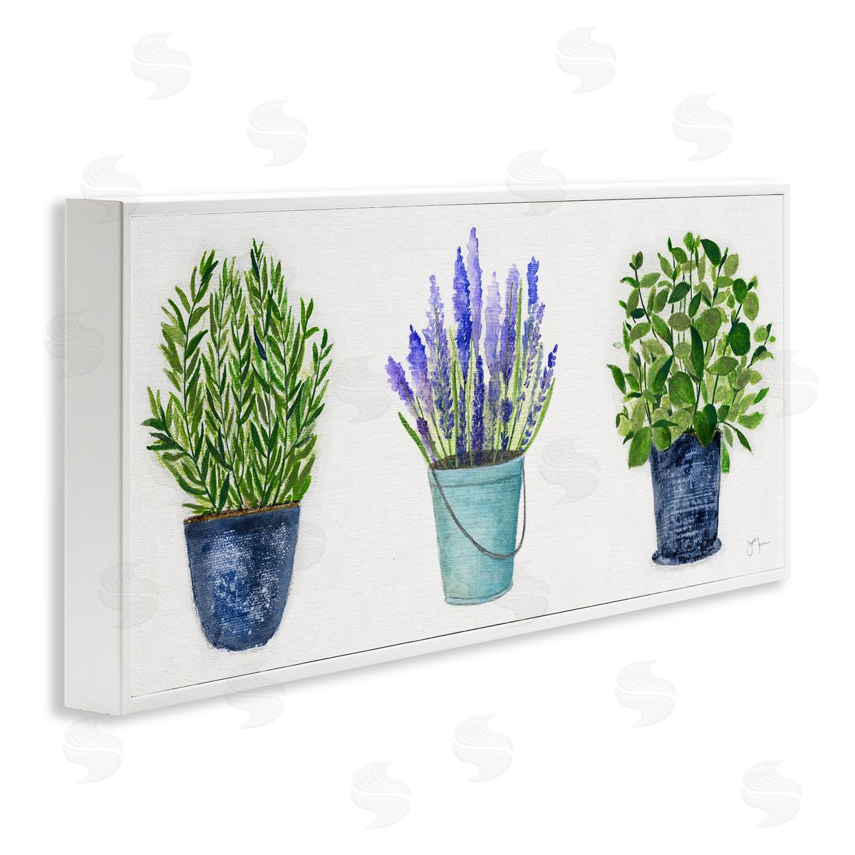Varied Potted Plants & Herbs White Frame Print Wall Art, Home Decor by Janet Tava
