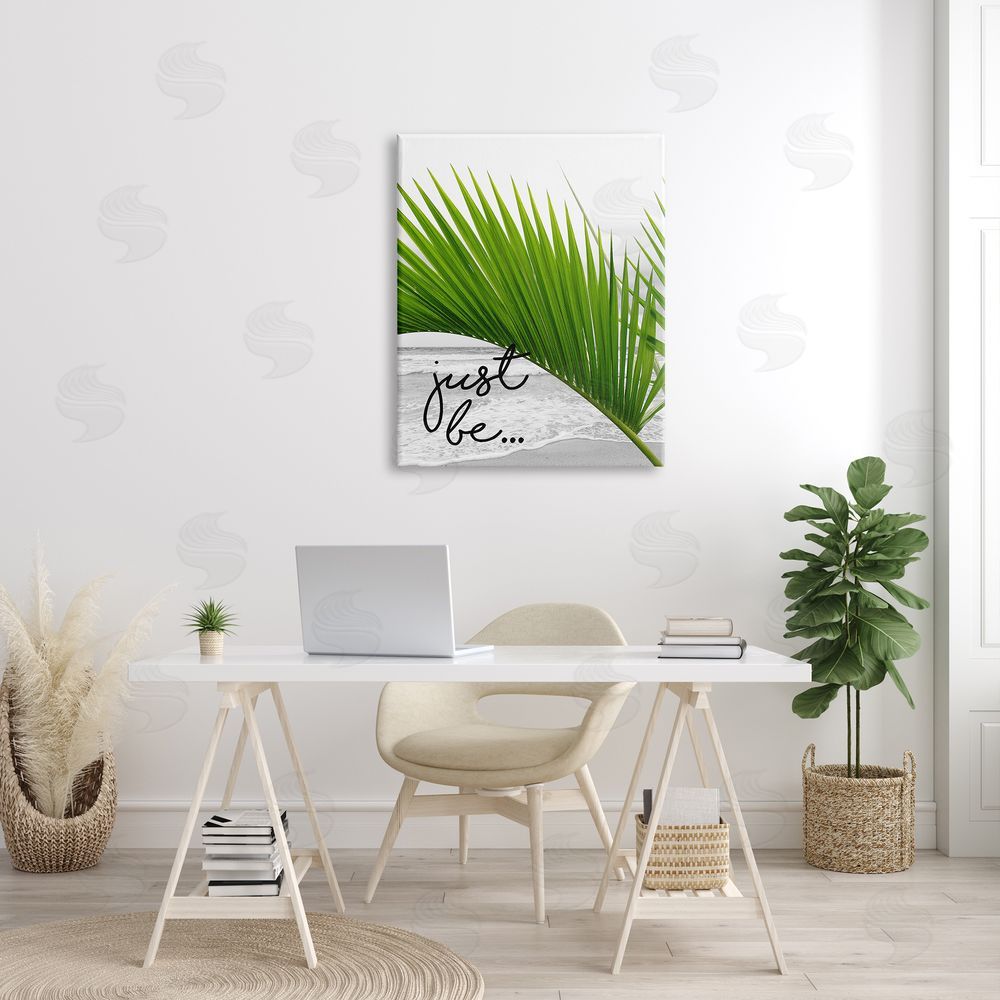 J. Weiss Just Be Soothing Green Palm Seaside Ocean Shore Canvas Wall Art Print in Room