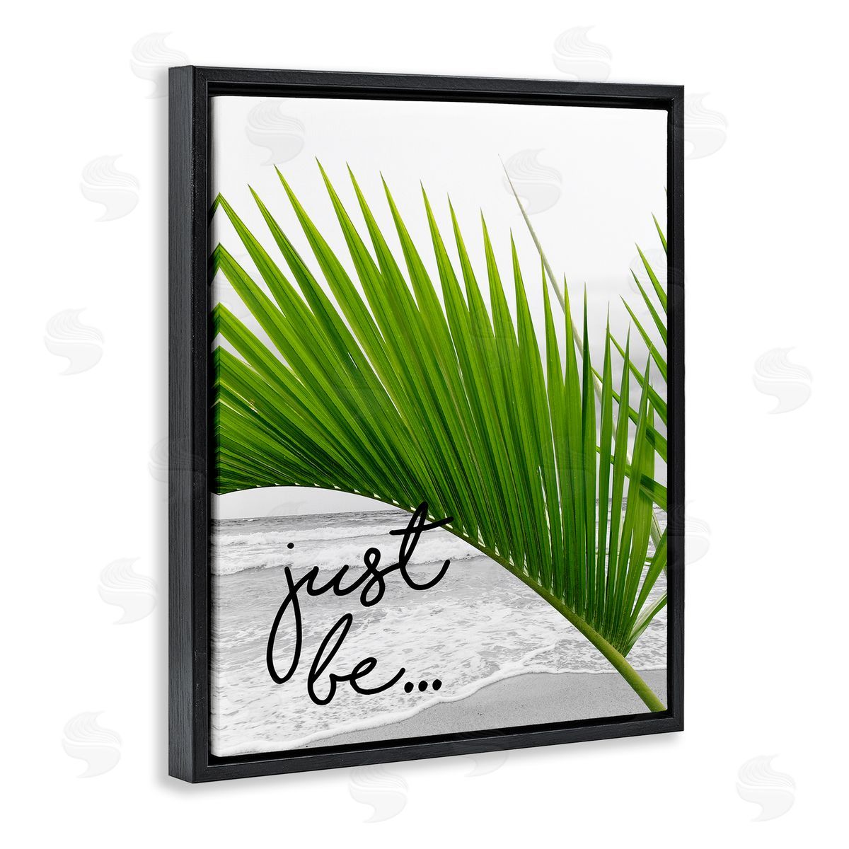 J. Weiss Just Be Soothing Green Palm Seaside Ocean Shore Black Floating Frame Canvas Wall Art Print