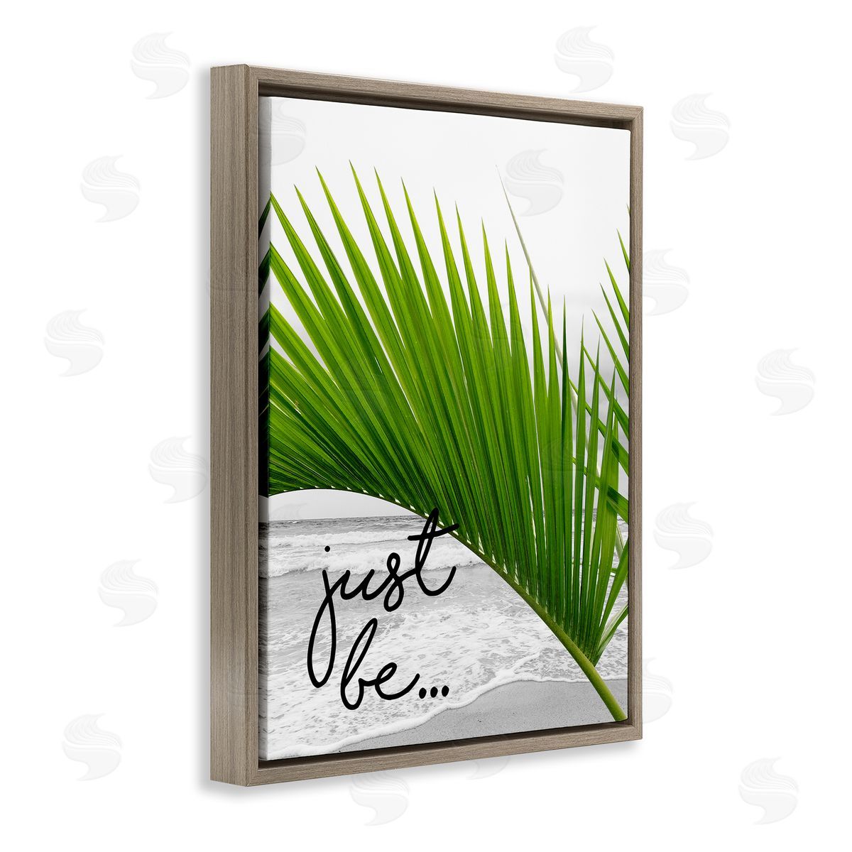 J. Weiss Just Be Soothing Green Palm Seaside Ocean Shore Brown Floating Frame Canvas Wall Art Print