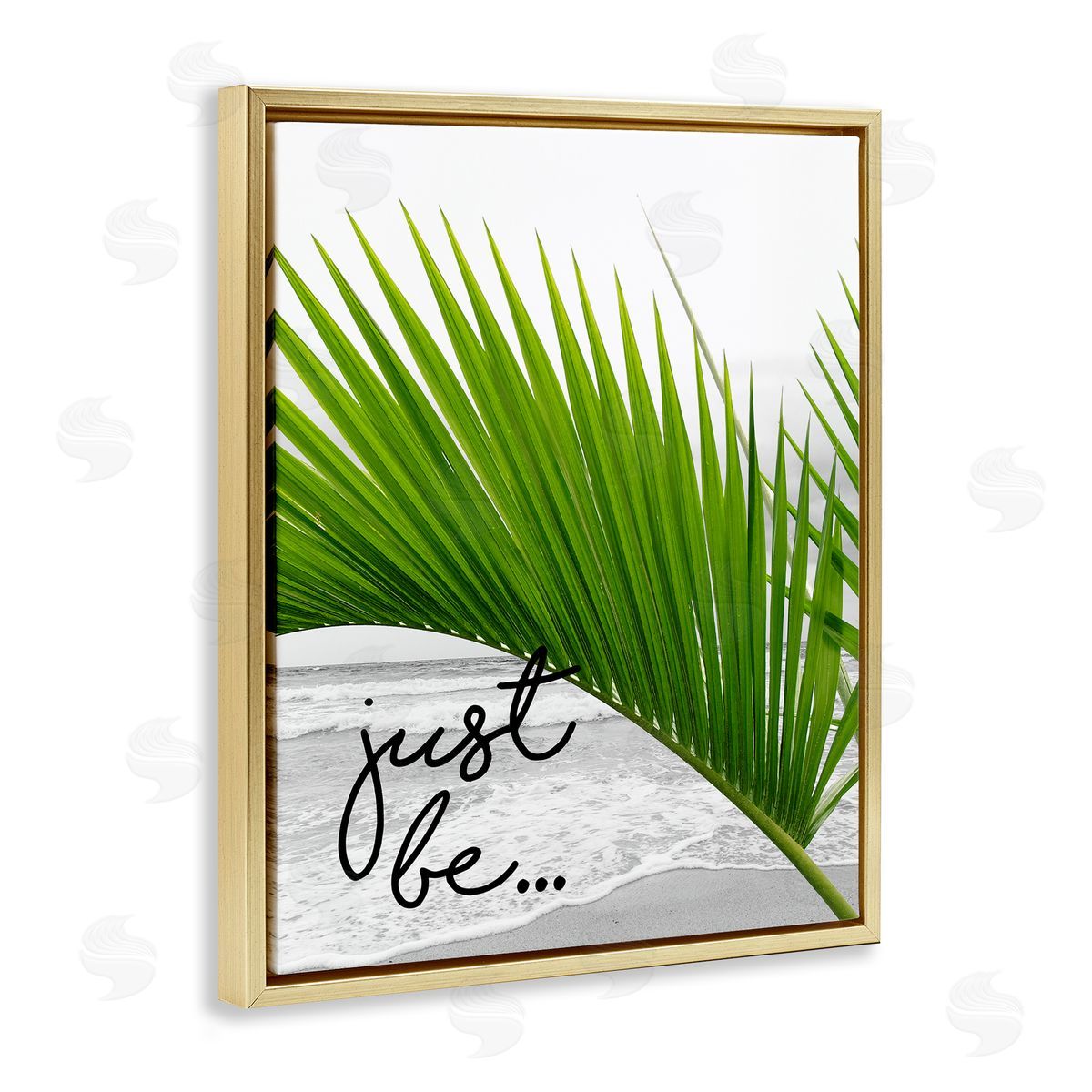 J. Weiss Just Be Soothing Green Palm Seaside Ocean Shore Gold Floating Frame Canvas Wall Art Print