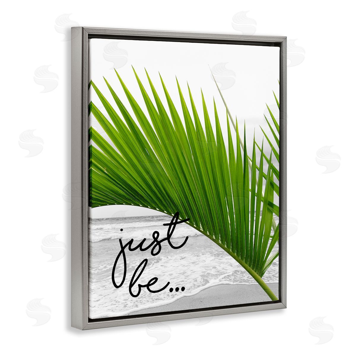J. Weiss Just Be Soothing Green Palm Seaside Ocean Shore Gray Floating Frame Canvas Wall Art Print