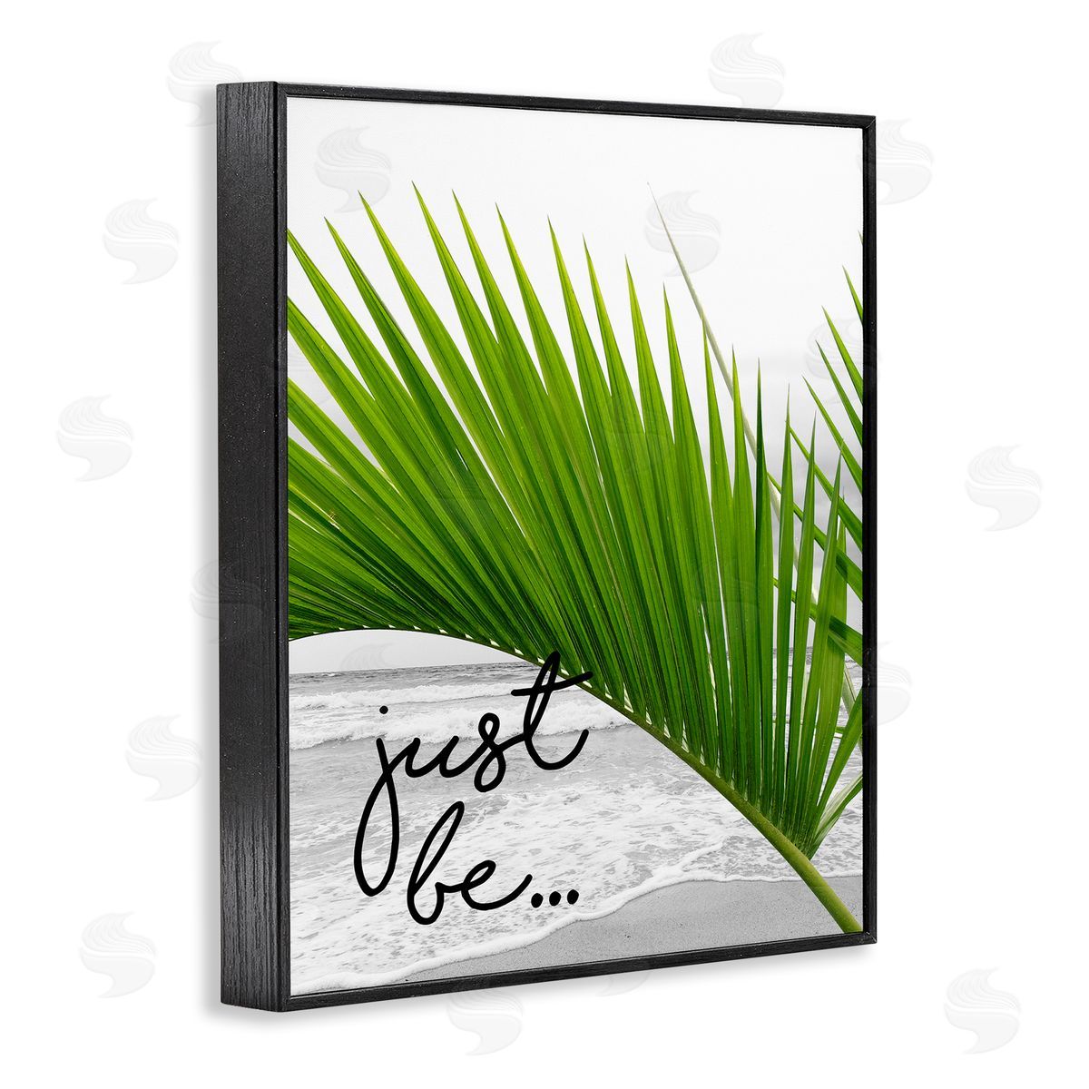J. Weiss Just Be Soothing Green Palm Seaside Ocean Shore Black Framed Giclee Wall Art Print
