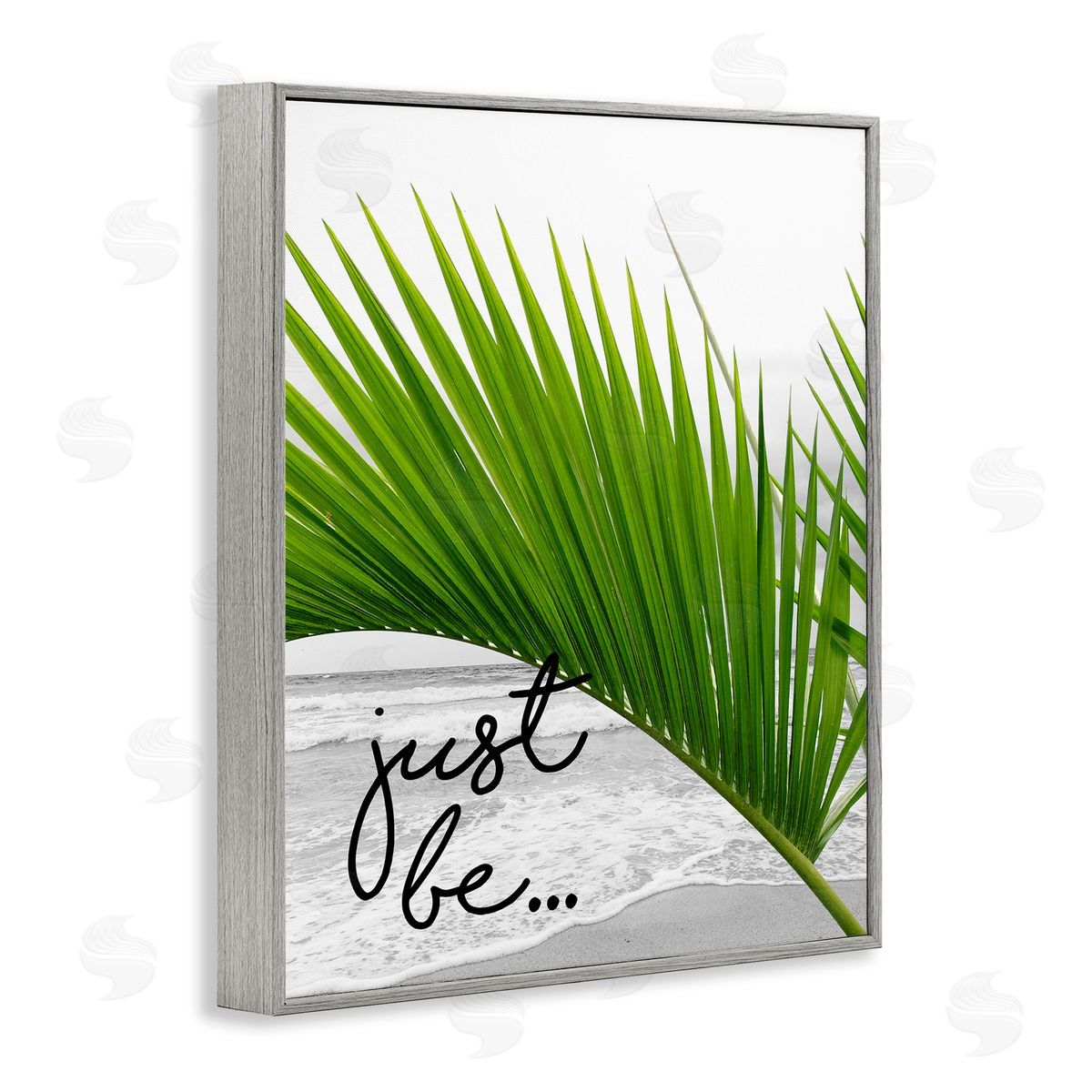 J. Weiss Just Be Soothing Green Palm Seaside Ocean Shore Gray Framed Giclee Wall Art Print