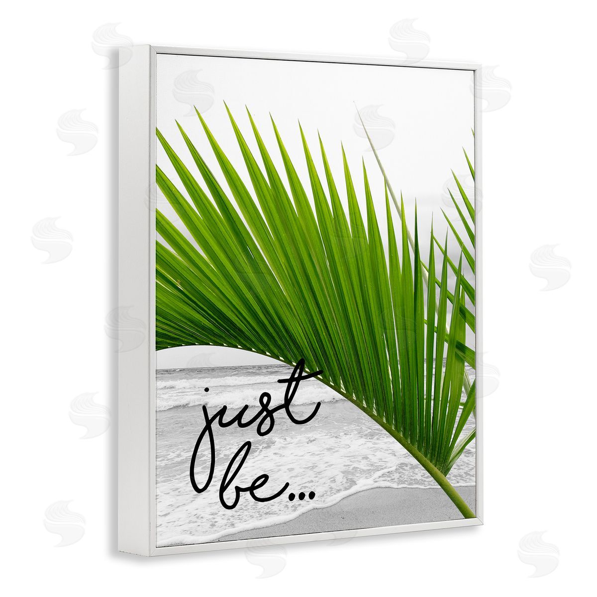 J. Weiss Just Be Soothing Green Palm Seaside Ocean Shore White Framed Giclee Wall Art Print