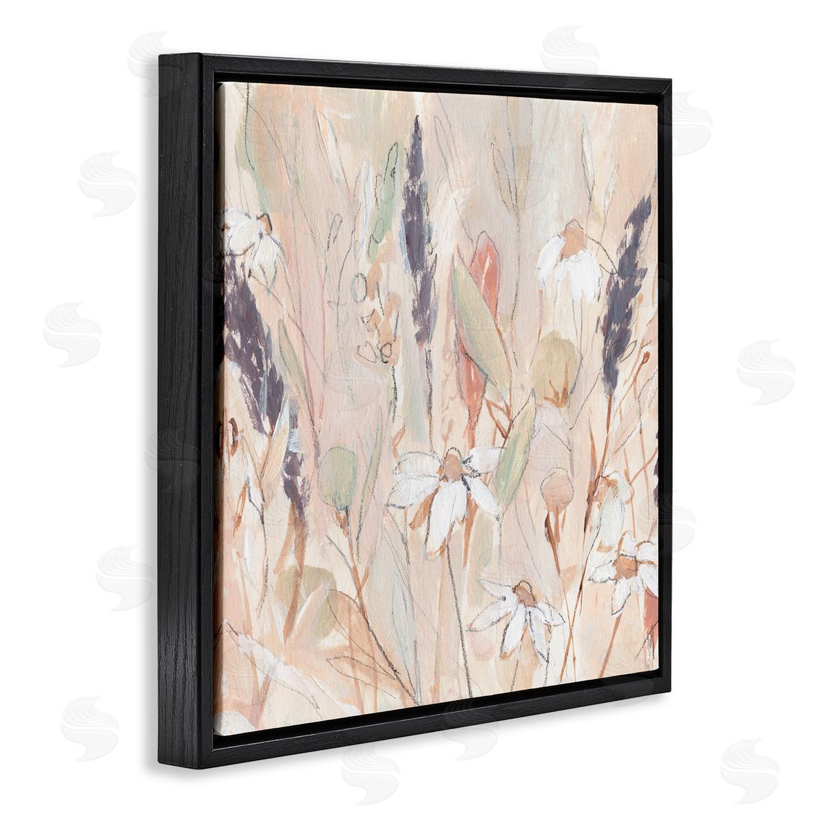 Annie Warren Blooming Wildflowers Pampas Grass Abstract Meadow Foliage Black Floating Frame Canvas Wall Art Print