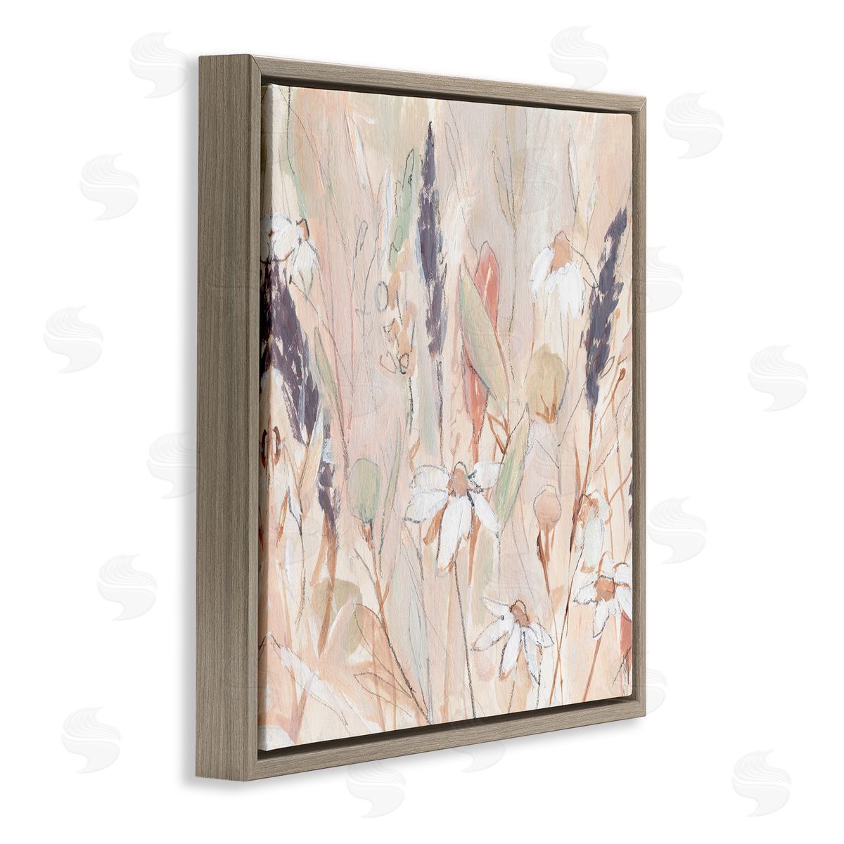 Annie Warren Blooming Wildflowers Pampas Grass Abstract Meadow Foliage Brown Floating Frame Canvas Wall Art Print