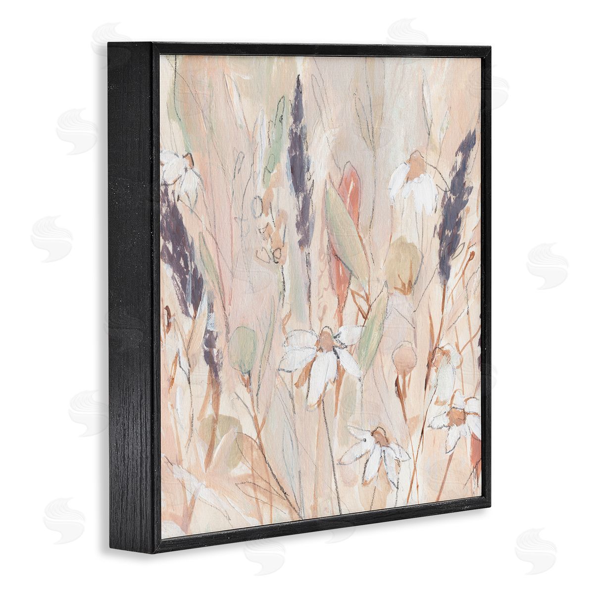 Annie Warren Blooming Wildflowers Pampas Grass Abstract Meadow Foliage Black Framed Glicee Wall Art Print