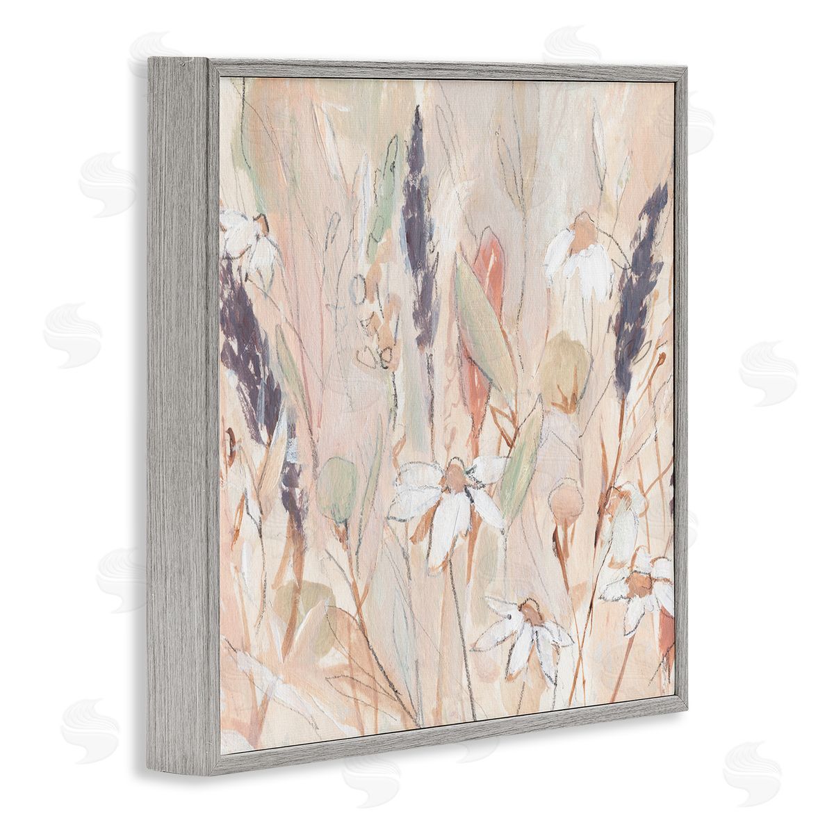 Annie Warren Blooming Wildflowers Pampas Grass Abstract Meadow Foliage Gray Framed Glicee Wall Art Print